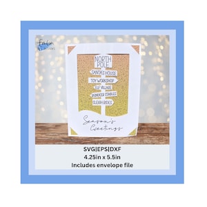 Poste indicador del Polo Norte Insertar tarjeta SVG archivo de corte para cricut y silueta - Cricut alegría y tarjeta mat compatible, tarjeta de Navidad SVG