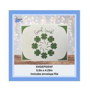 Bonne chance Insérer la carte SVG avec des trèfles à quatre feuilles découpés | Modèle de carte d’insertion compatible Joy | Instructions incluses | SVG, eps, dxf