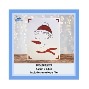Feliz Navidad muñeco de nieve cara Insertar tarjeta SVG archivo de corte para cricut y silueta - Cricut joy y card mat compatible, tarjeta de Navidad SVG