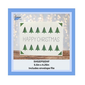 Feliz Navidad Insertar tarjeta SVG archivo de corte para cricut y silueta con árboles - Cricut alegría y tarjeta mat compatible, tarjeta de Navidad SVG