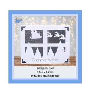 Christmas Wishes Window Insert Card SVG archivo de corte para cricut y silueta - Cricut joy y card mat compatible, tarjeta de Navidad SVG