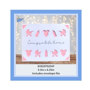 Gefeliciteerd nieuwe baby invoegen kaart SVG | Joy-compatibele insteekkaartsjabloon | Instructies inbegrepen | SVG, eps, dxf