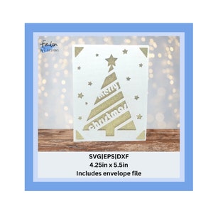 Feliz árbol de Navidad Insertar tarjeta SVG archivo de corte para cricut y silueta - versiones estándar de tapete y tapete de tarjeta - Tarjeta de Navidad SVG