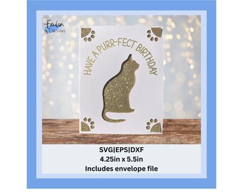 Tener una tarjeta de inserción de cumpleaños purr-fect SVG / Plantilla de tarjeta de inserción compatible con Joy / Tarjeta de cumpleaños de gato SVG, eps, dxf