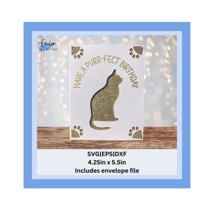 Tener una tarjeta de inserción de cumpleaños purr-fect SVG / Plantilla de tarjeta de inserción compatible con Joy / Tarjeta de cumpleaños de gato SVG, eps, dxf