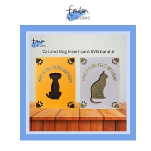 Bundle SVG de carte d'insertion d'anniversaire de chat et de chien | Modèle de carte d'insertion compatible Joy | Purr-fect, carte d'anniversaire patte-some SVG, eps, dxf