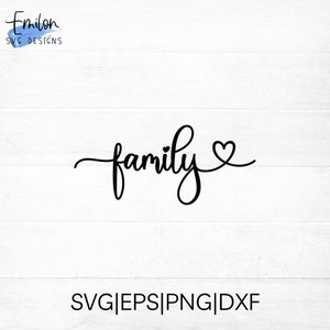 Fichier de coupe familial SVG pour cricut et silhouette avec détail coeur, png, dxf, eps, svg de script familial