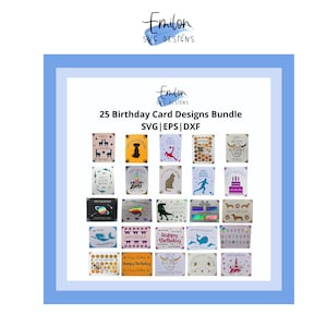 25 diseños - Tarjeta de inserción de cumpleaños Paquete de archivos cortados SVG / Compatible con Cricut Joy / Tarjetas de inserción de feliz cumpleaños con instrucciones completas