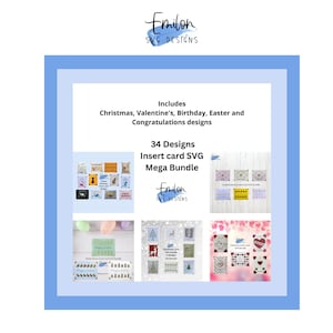Paquete de archivos de corte SVG de 34 diseños Mega Insert Card / Cricut Joy Compatible / Happy Birthday, Valentine's, Christmas, Easter y Felicitaciones
