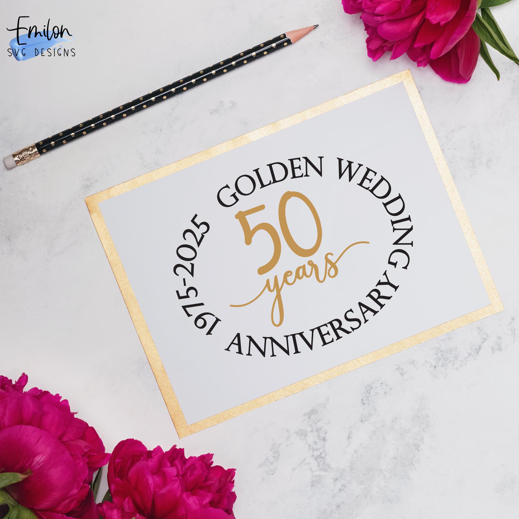 Goldene Hochzeitskarte Für 50. Jubiläum – 'Married In 1975' Mit Herzen & Champagner