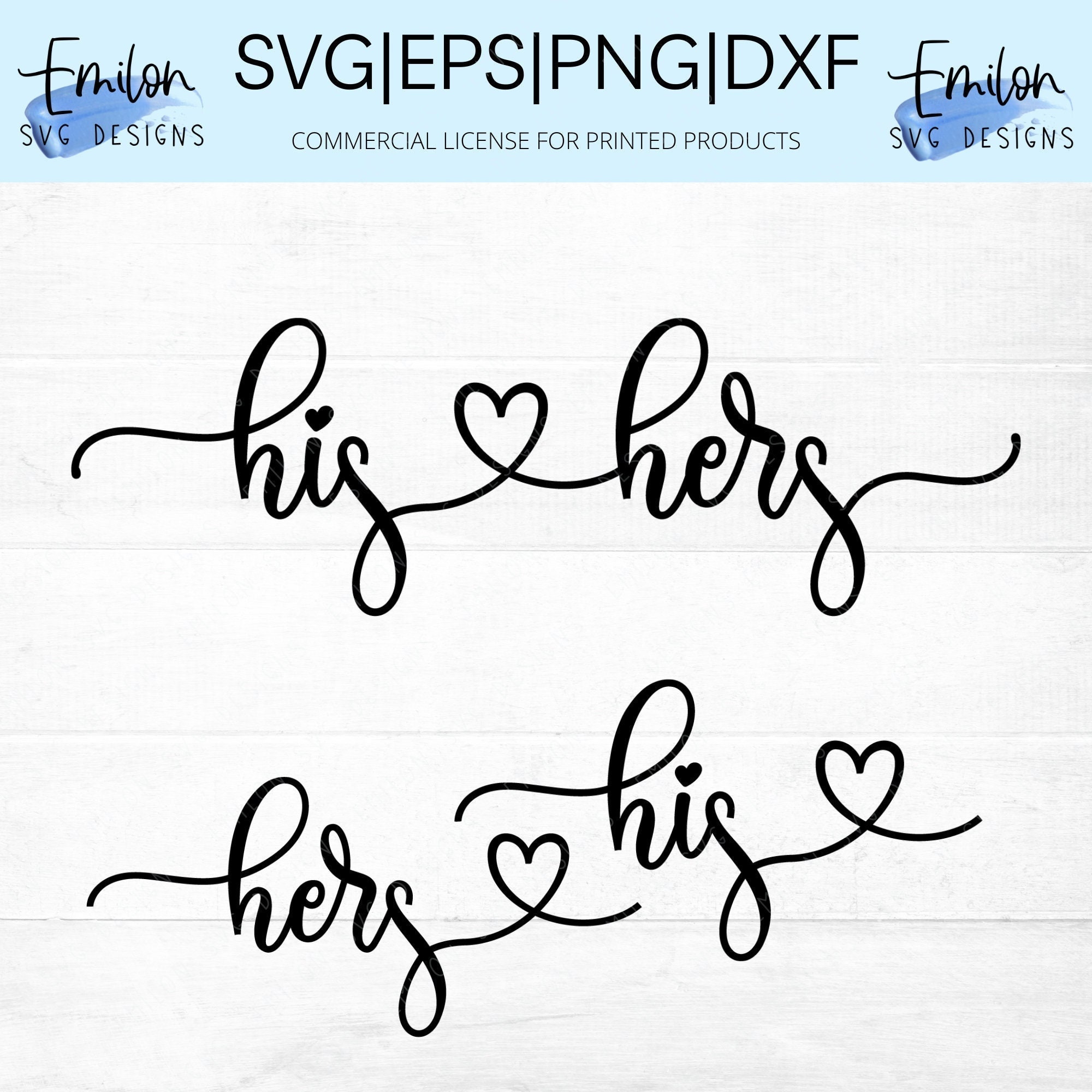 His and Hers SVG Cut File Bundle With Heart Detail for Cricut and  Silhouette, PNG, Eps, Dxf 