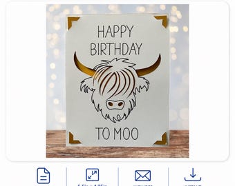 Happy Birthday To Moo Insert Card SVG with Highland Cow | Joy compatible insert card template | Birthday card SVG, eps, dxf