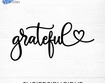 Grateful SVG cut file for cricut and silhouette with heart detail | Grateful word SVG, PNG, eps, dxf