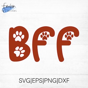 BFF Pfotenabdrücke SVG Schnittdatei für Cricut und Silhouette mit Herz detail | Haustier BFF Hund, Katzenfreund svg, png, eps, dxf