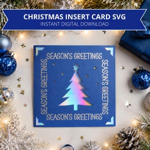 Julgransinläggskort med säsongshälsningar SVG-klippfil | Kompatibel med 2x2-kortmatta S40-inläggskort | Fyrkantigt julkort SVG