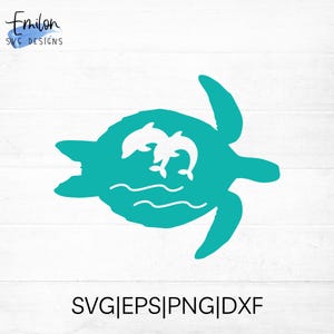 Silhouette SVG tortue avec dauphins découpée - tortue de mer SVG - plage SVG - océan svg - dauphins svg - tropical svg - fichier svg pour cricut