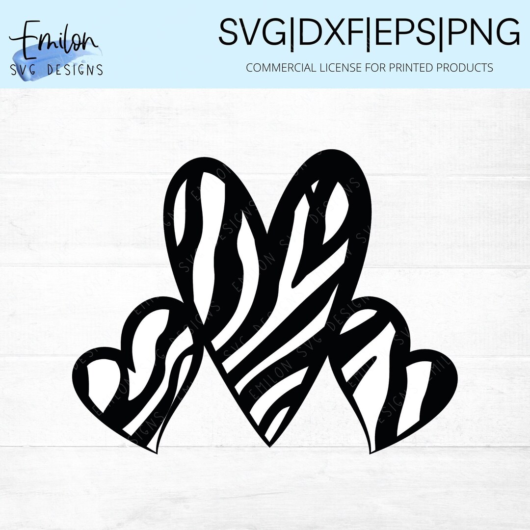 Zebra Print Heart Trio SVG Cut File for Cricut and Silhouette Animal
