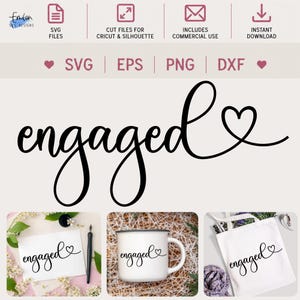Engaged SVG cut file for cricut and silhouette with heart detail - Engagement SVG - PNG, eps, dxf