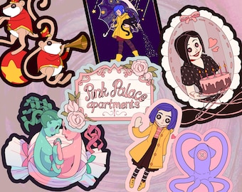 CORALINE // / Set de 9 pegatinas de vinilo // Set Pink Palace // Impermeable / Laminado