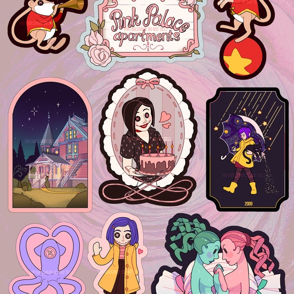 CORALINE || Vinyl Sticker Set of 9 || Pink Palace Collection