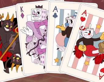 Cuphead Card Spread || Set of 4 Stickers + 4 || Waterproof / Laminated