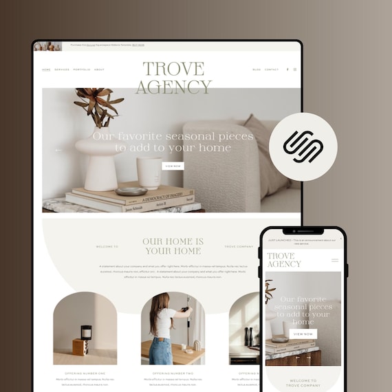 Squarespace Website Template for Service Based Businesses, Bloggers, Portfolio, Yoga, Interior Design, Freelancer, VA, Modern Agency Website