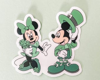 Mickey and Minnie St. Patrick's Day Sticker | Waterproof Clear Sticker