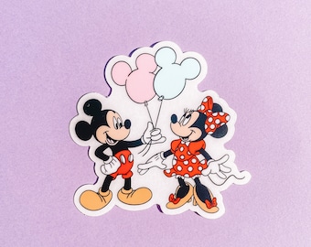 Mickey and Minnie with Balloons | Disney Sticker | Handmade Waterproof Sticker | Mickey Sticker