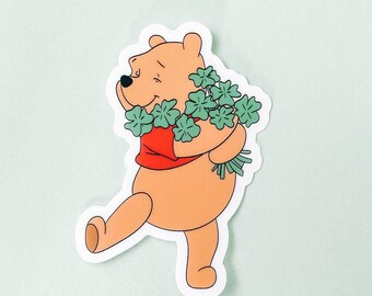 Pooh Bear St. Patrick's Day Sticker | Waterproof Clear Sticker