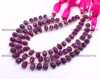 Natural Ruby Drop Beads, Ruby Faceted Gemstone, Teardrop Beads Briolette 3x6 To 4x8 mm 7 Inches