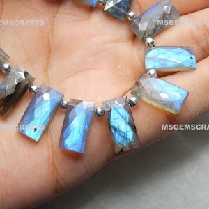 Natural Labradorite Baguette Beads, Faceted Labradorite Briolette Beads, Blue Flashy Labradorite Rectangle Shape Gemstone 9x18 mm 8 Inches