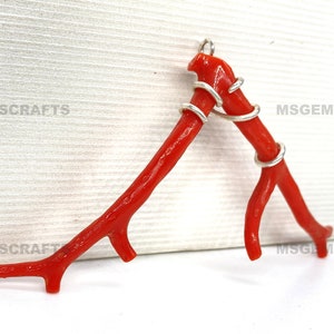 Natural Italian Coral 925 Silver Stick Pendant, Red Coral 925 Silver Polish Raw Pendant Coral Gemstone Jewelry