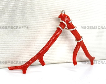 Natürliche italienische rote Koralle 925 Silber Stick Anhänger, Edelstein Schmuck