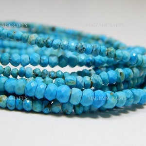 Natural Arizona Turquoise Rondelle Beads, Faceted Arizona Turquoise Beads, Turquoise Rondelle Shape Beads Gemstone 3 mm  16 Inches