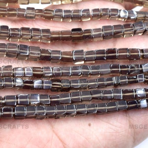 Natural Smokey Quartz Cube Beads, Plain Smokey Quartz Box Beads, Smokey Quartz Gemstone Cube Shape 5 To 6 mm 16 Inches