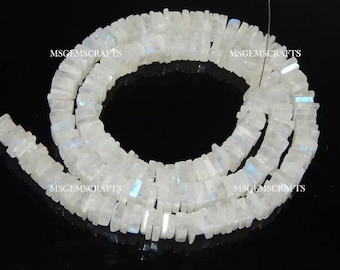 Natural Rainbow Moonstone Square Beads, Plain Moonstone Heishi Beads, Blue Flashy Moonstone Square Shape 7 To 10 mm Strand 16 Inches