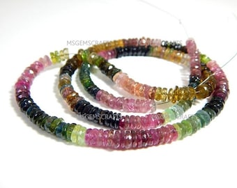 Natural Multi Tourmaline Tyre Beads, Faceted Multi Tourmaline Wheel Beads Gemstone 4 mm Strand 9 Inches