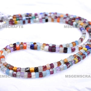 Natural Multi Gemstone Cube Beads, Plain Multi Gemstone Box Beads, Mix Gemstone Cube Necklace 3 To 4 mm 16 Inches
