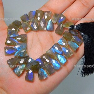 Natural Labradorite Trillion Beads, Faceted Labradorite Triangle Shape Beads, Blue Fair Labradorite Briolette 9x15 mm Strand 9 Inches