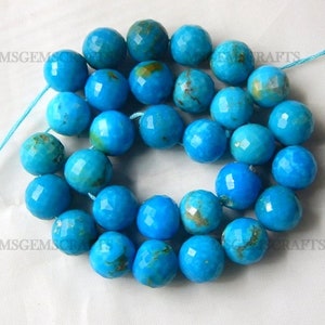 Natural Arizona Turquoise Round Beads, Faceted Arizona Turquoise Ball Beads, Turquoise Rondelle Shape Beads Gemstone 8 To 9 mm 10 Inches