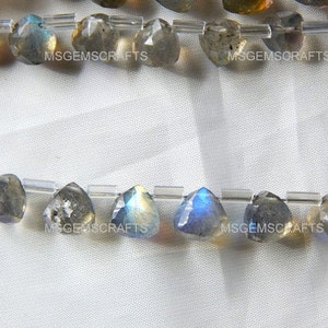 Natural Labradorite Trillion Beads, Faceted Labradorite Triangle Shape Beads, Blue Fair Labradorite Briolette 5 To 6 mm Strand 6 Inches