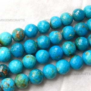 Natural Arizona Turquoise Round Beads, Faceted Arizona Turquoise Ball Beads, Turquoise Rondelle Shape Beads Gemstone 6 To 7 mm 10 Inches
