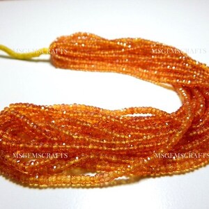 Natural Orange Sapphire Rondelle Beads, Faceted Orange Sapphire Beads, Orange Sapphire Gemstone Rondelle Shape 2 To 3 mm Strand 8 Inches