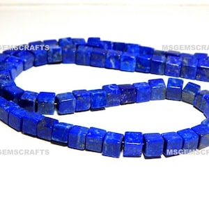 Natural Lapis Lazuli Cube Beads, Plain Lapis Lazuli Box Beads, Lapis Lazuli Gemstone Cube Shape 4 To 5 mm 16 Inches