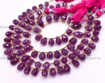 Natural Ruby Drop Beads, Ruby Faceted Gemstone, Teardrop Beads Briolette 5x7 To 5x9 mm 8 Inches