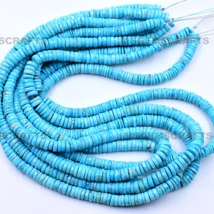 Natural Arizona Turquoise e Beads, Faceted Arizona Turquoise Beads, Turquoise Tyre Shape Beads Gemstone 5 To 6 mm 8 Inches