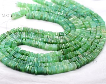 Natural Chrysoprase Square Beads, Plain Chrysoprase Heishi Beads, Chrysoprase Square Shape 5 To 6 mm Strand 16 Inches