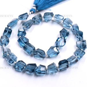 Natural London Topaz Nugget Beads, Faceted Blue Topaz Tumble, Cut London Blue Topaz Tumble Shape Gemstone 5x6 To 7x8 mm Strand 5 Inches