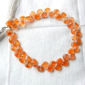 Natural Sunstone Briolette Beads, Faceted Sunstone Heart Beads, Cut Sunstone Heart Shape Beads Gemstone 8 mm Strand 8 Inches