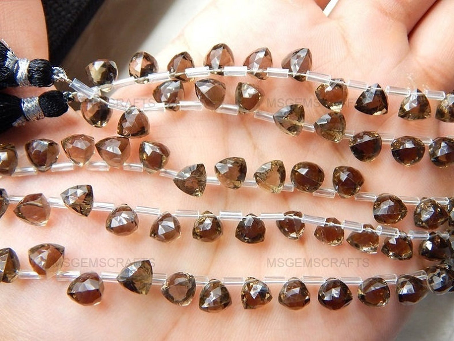 Natural Smokey Quartz Trillion Beads Faceted Smokey Quartz - Etsy UK